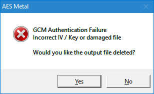 AES Metal Decrypt Failure Message
