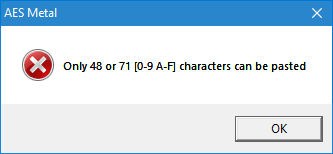 AES Metal Key 192 Paste Error Message