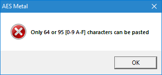 AES Metal Key 256 Paste Error Message