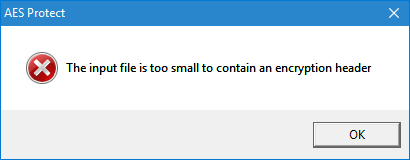 AES Protect Input File Size Error Message