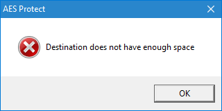 AES Protect No Space Error Message