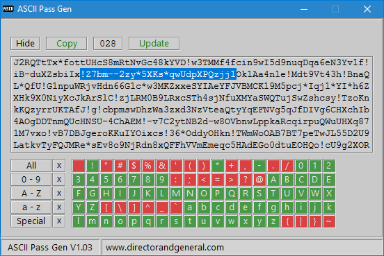 ASCII Pass Gen Usage Selected